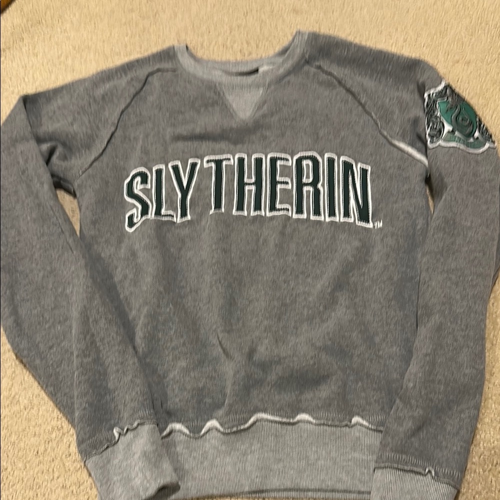Gray Slytherin Crew Neck Sweatshirt with Green Patch